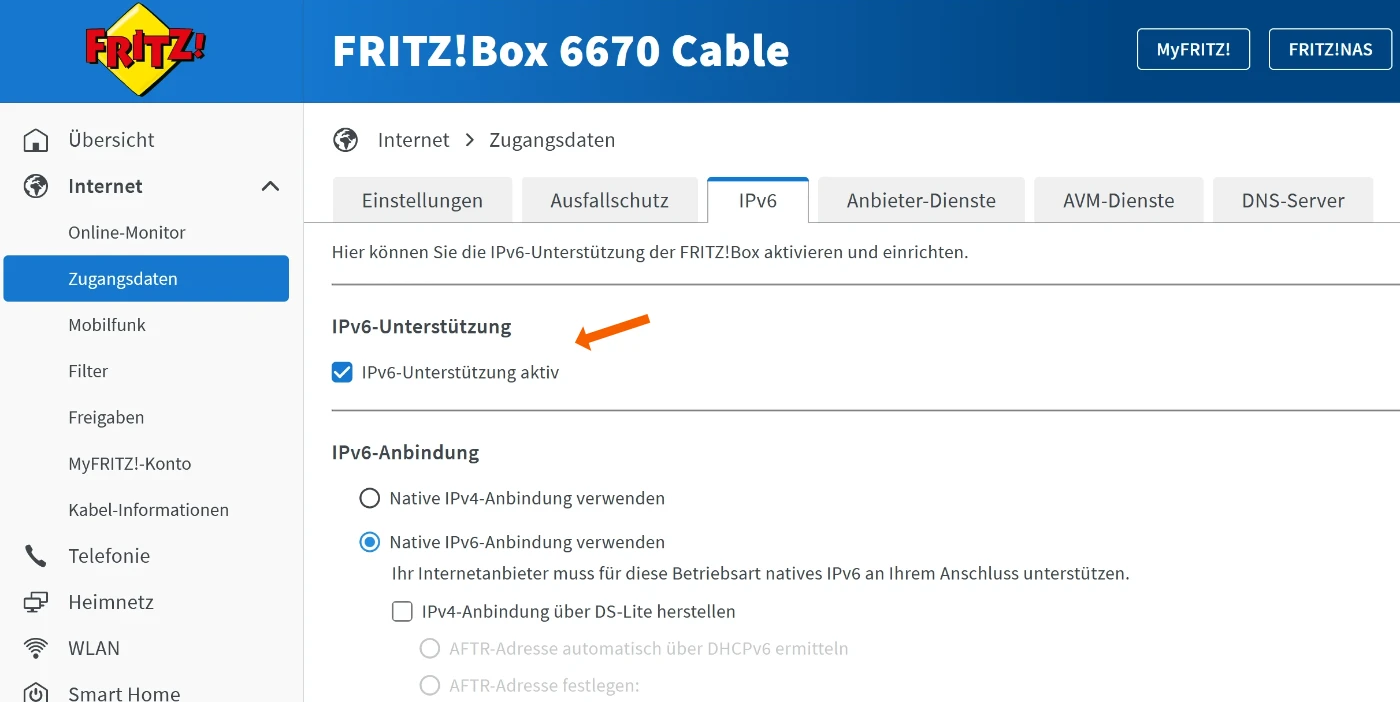 FRITZ!Box: IPv6 aktivieren